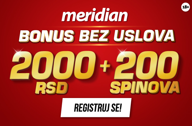 NAJJAČI BONUS DOBRODOŠLICE NA KLIK OD TEBE: REGISTRUJ SE i preuzmi 2.000 DINARA BONUSA I 200 SPINOVA!