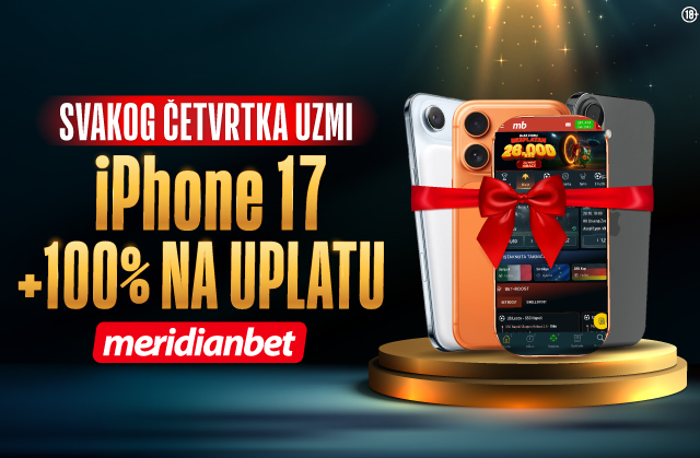 MERIDIAN POKLANJA! Svakog četvrtka UZMI iPhone 17 i 100% VIŠE BONUSA