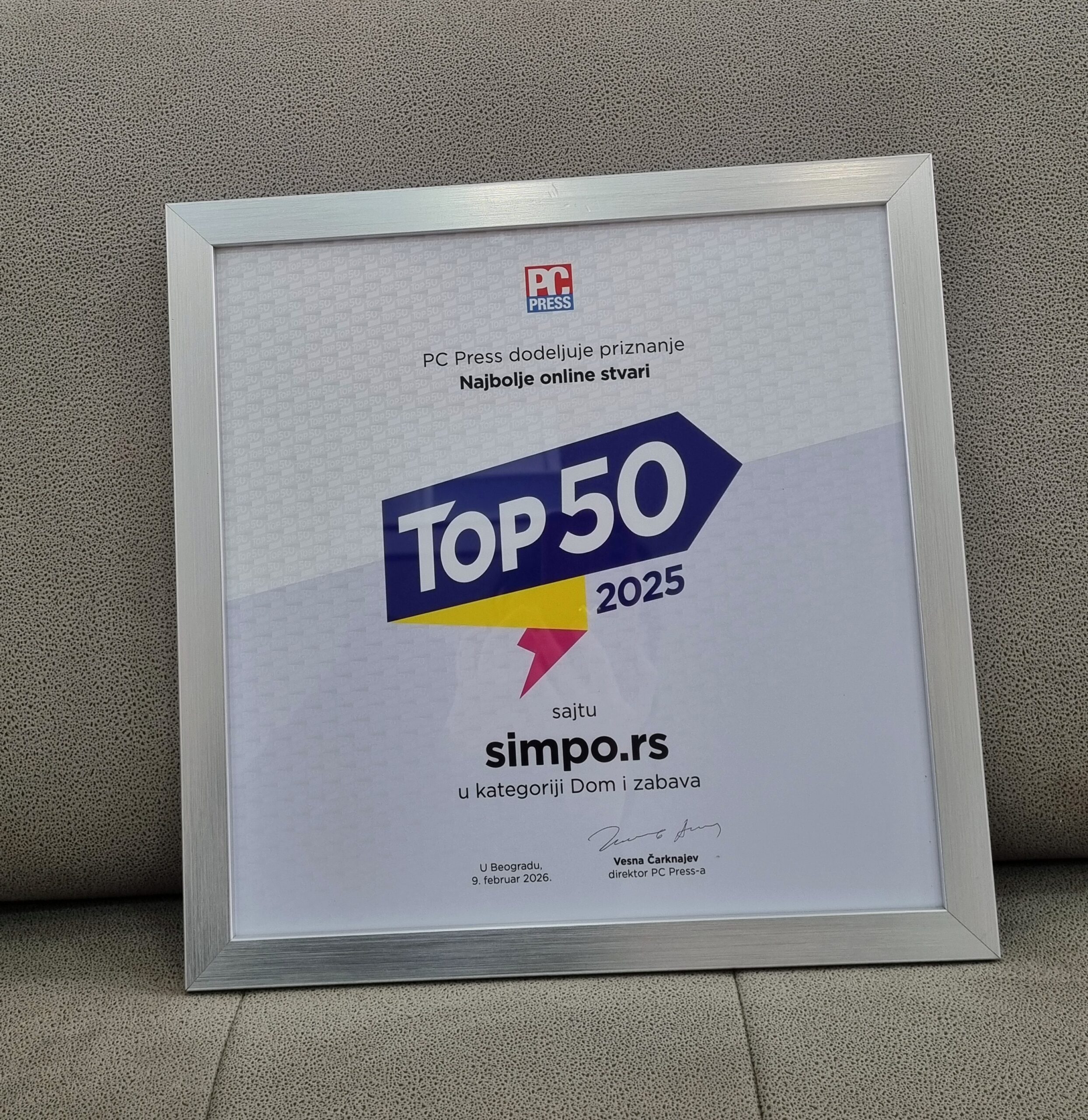 СИМПО поново међу најбољима – награда „Топ 50 онлине ствари у Србији“ за simpo.rs